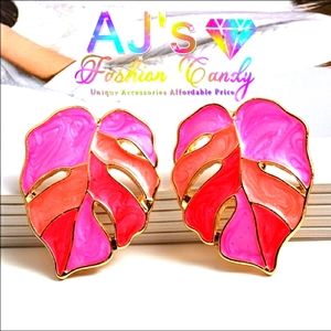 Pink Swirl Leaf Statement Earrings